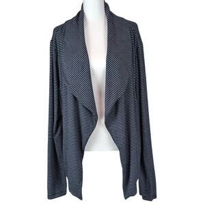 Lou & Grey Waterfall Open Front Cardigan Jacket Sz XL Blue‎ Stripe Pockets Flowy